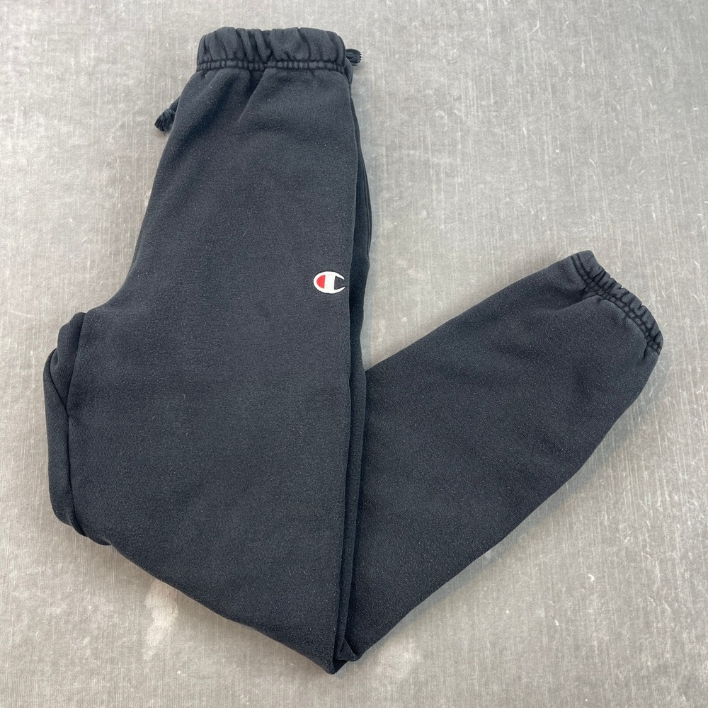 Champion Kids Small Black Reverse Weave Jogger Sweatpants‎ Embroidered Logo